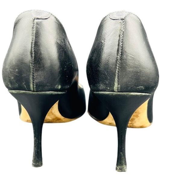 ✨ Jimmy Choo Black Leather Pointed Toe Stiletto Pumps 3.5" Heel EU 38.5 - Picture 3 of 5